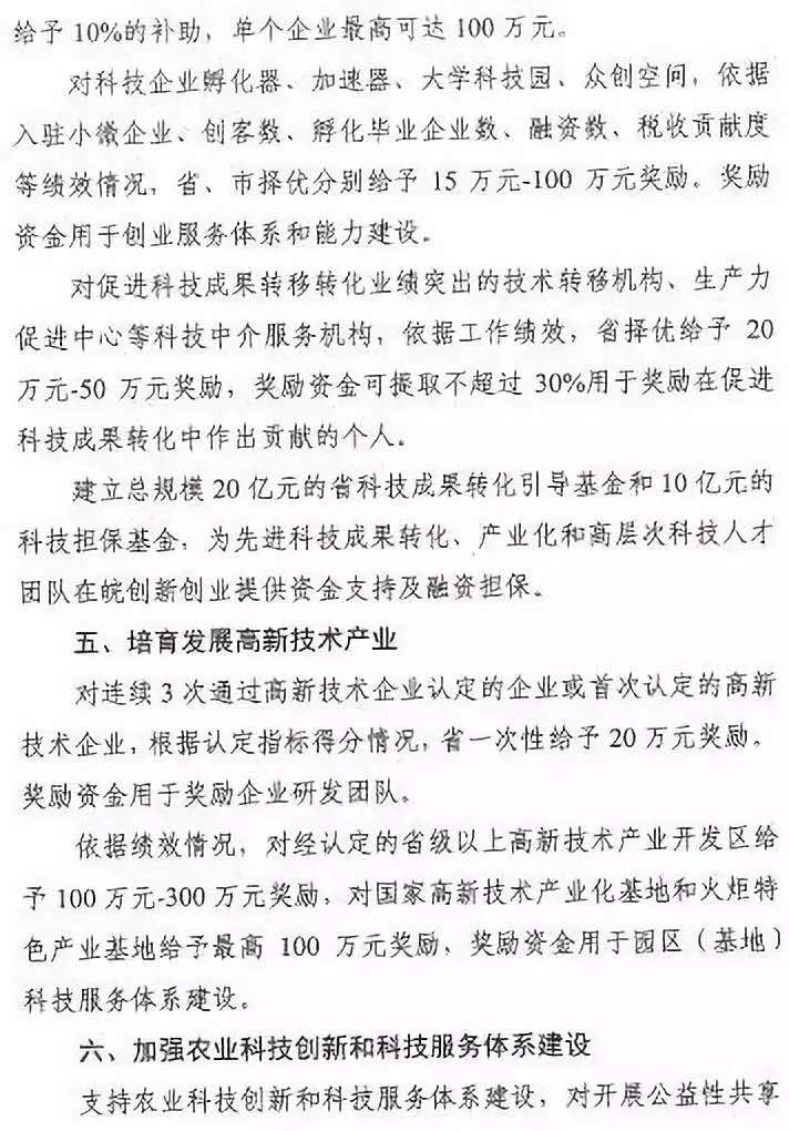 安徽省支持科技創(chuàng)新若干政策